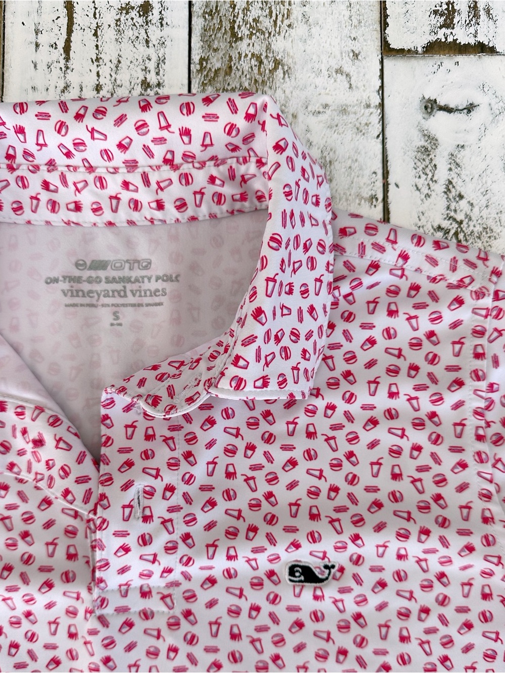 Vineyard Vines On-The-Go Boys Polo with Pink Fast Food Print - S